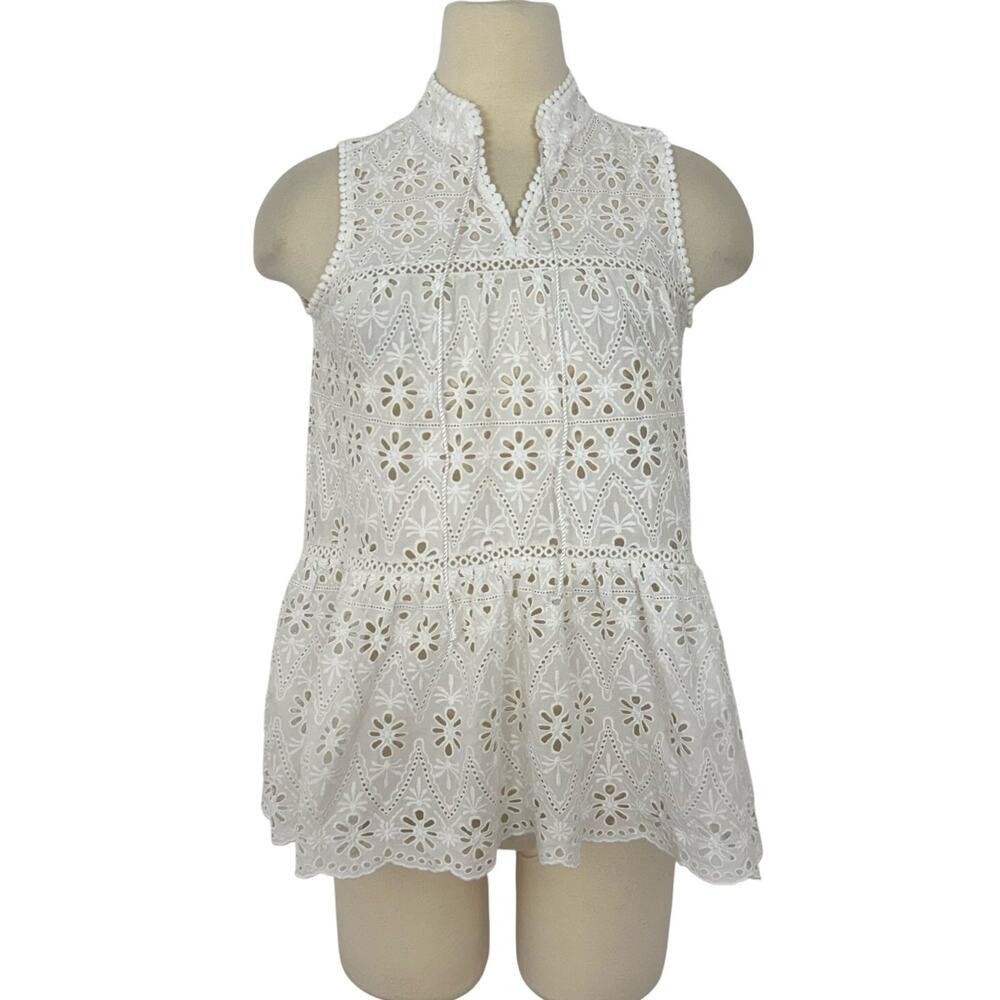 Kate Spade Floral Eyelet Cutout Sleeveless Top Blouse in White | Size S